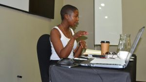 Namhla Ruselo at Elimu Hub's first social impact dialogue termed Meeting of Great Minds in Braamfontein in Oct, 2015.